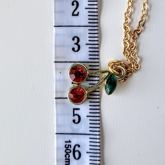 Red Cherry Necklace with Rhinestones Dainty Gold Chain Choker Y2K Jewelry - Picture 8 of 10